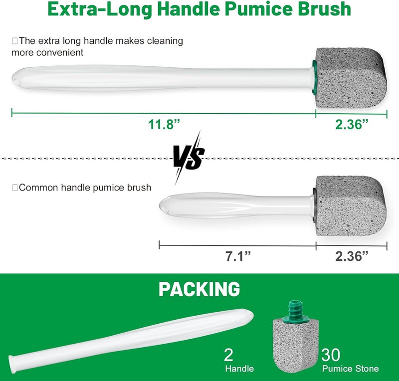 Enjunway Pumice Stone Toilet Bowl Cleaner,Bathroom Cleaner Brush Toilet Wand Refills with 30CM Long Handle for Remove Hard Water Stains with 1 Wand+ Pumice Stones (30 Pack) - Image 2